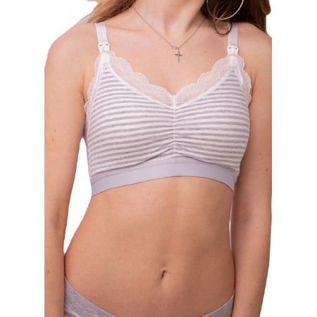 Топ для кормления с baby клипсами и кружевом Серая широкая полоска